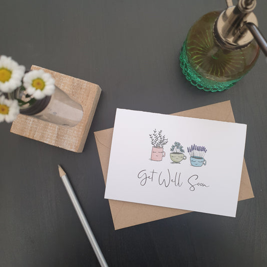 HUSHABYE HERBS: Triple design 'Get Well Soon' Card.